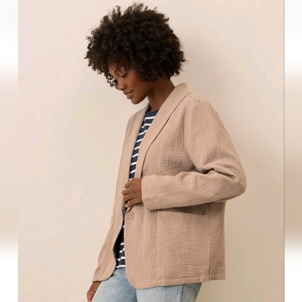 Pact Coastal Double Gauze Blazer Stucco Women's Jacket Size XXL Organic Cotton - Picture 2 of 11
